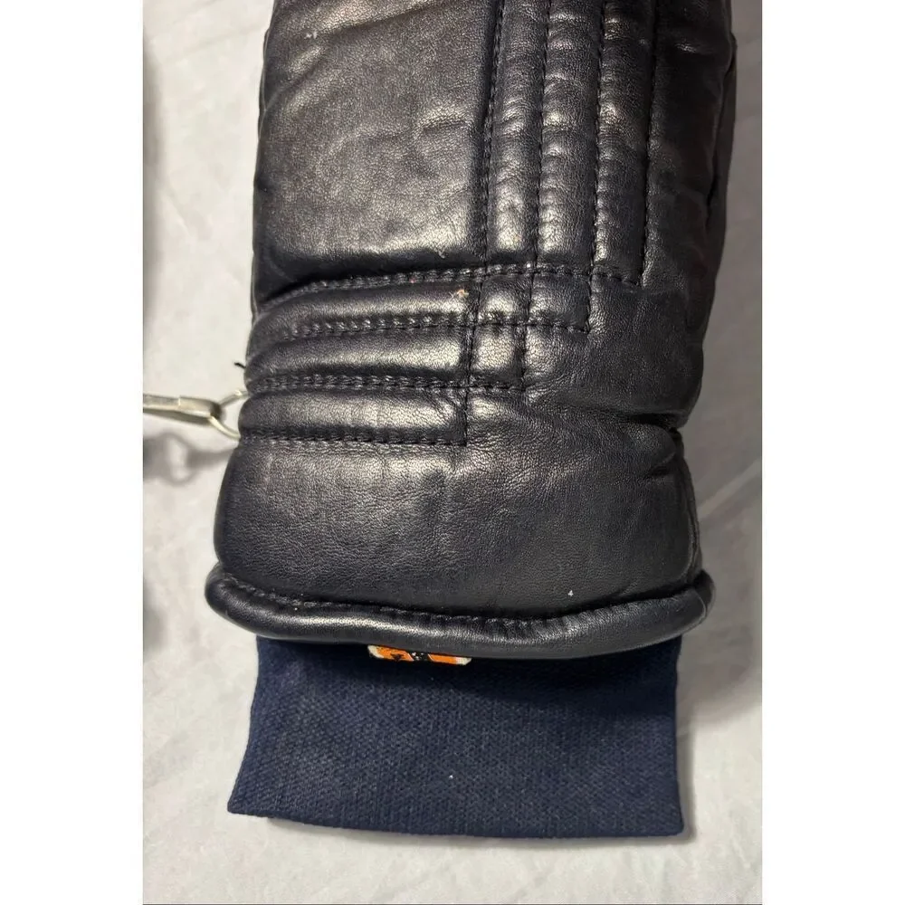 KOMBI Vtg Leather Mittens Ladies Dames Blue Insulated Wrist Cuff Ski Snowboard